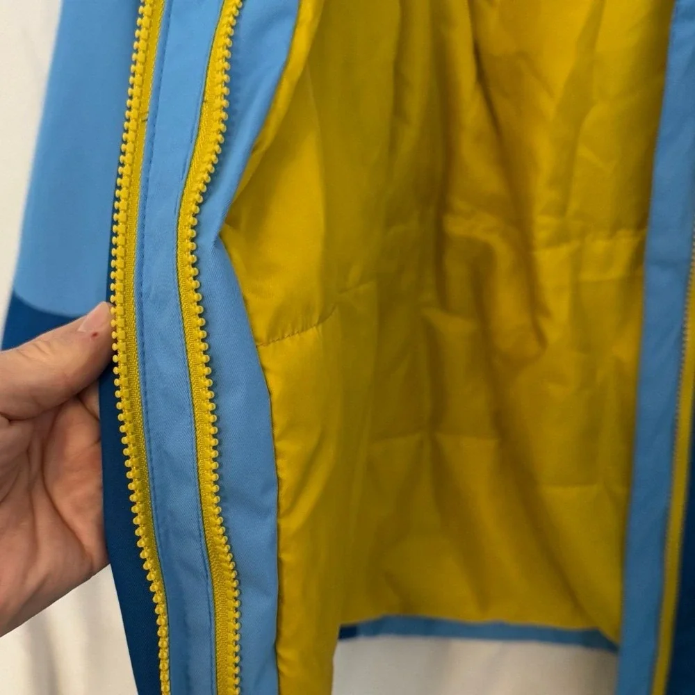 Lands' End Waterproof Jacket Kids XL 16 Blue Yellow Color-Block Hooded Insulated